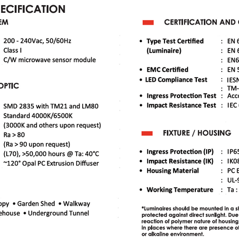 ĐÈN CHỐNG NƯỚC - IP 65 LED SPLASH-PROOF SANBO/WP EY253 MS (MICROWAVE SENSOR)