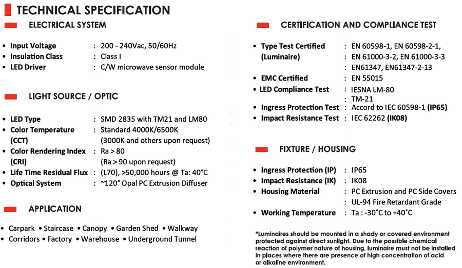 ĐÈN CHỐNG NƯỚC - IP 65 LED SPLASH-PROOF SANBO/WP EY253 MS (MICROWAVE SENSOR)
